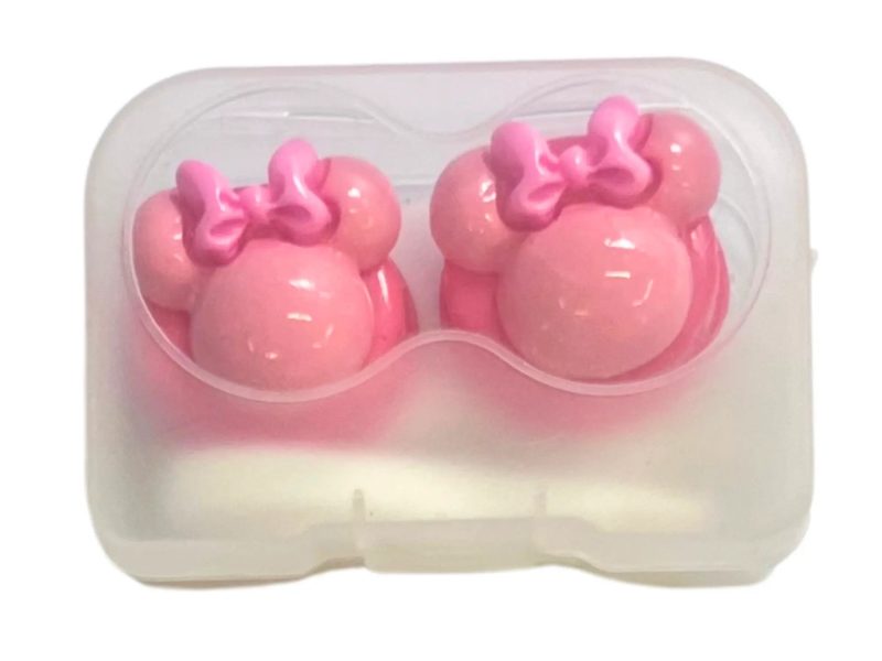 Súprava na uchovávanie kontaktných šošoviek figúrky Minnie, farba: ružový základ, ružová, ružová mašľa